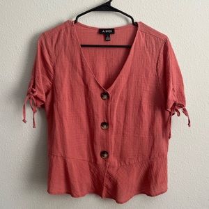 Coral Button Crop Blouse